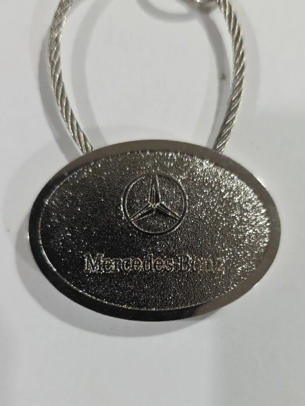 Mercedes Benz Silver Tone Oval Logo Keychain – Braided Cable Key Ring